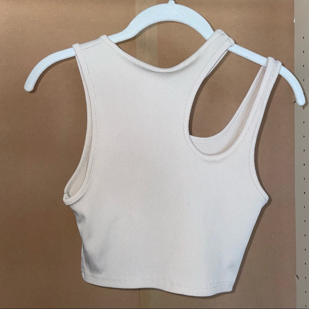 Beige Crop Top with Shoulder Cut-Out